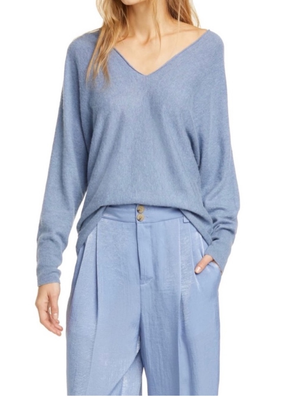 Vince Cashmere Linen Sweater in Sky Graphite - Picture 2 of 8